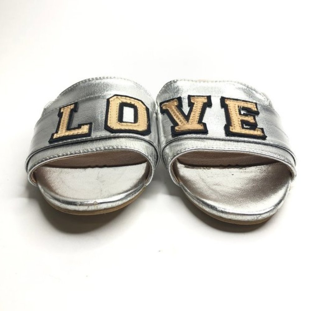 SILVER 'Love' Flat Open Mule Sandals
